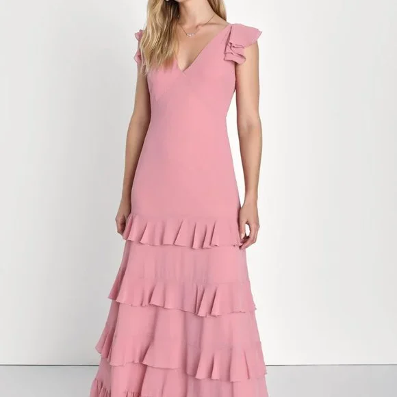 maxi dusty rose dress Standard / XS Dusty Rose Satin Maxi Wrap Bridesmaid Dress